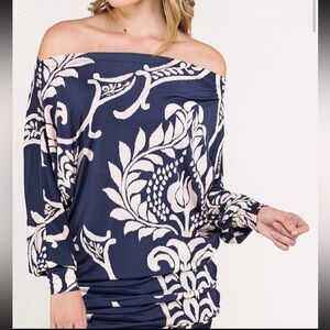 Navy Off-Shoulder Floral Print Tunic